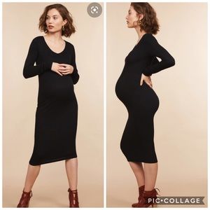 Mimi Maternity Black Rib Knit Long Sleeve Dress S